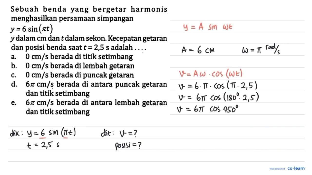 Sebuah benda yang bergetar harmonis menghasilkan persamaan