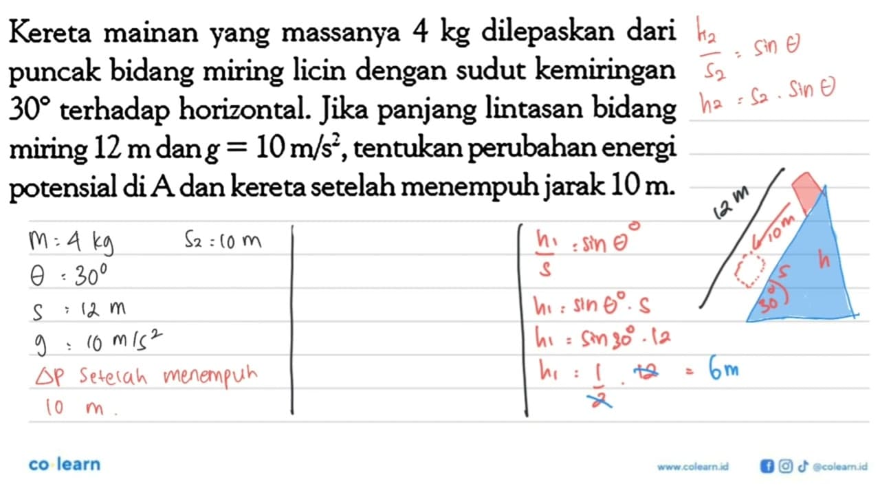 Kereta mainan yang massanya 4 kg dilepaskan dari puncak