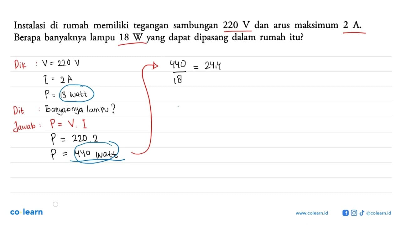 Instalasi di rumah memiliki tegangan sambungan 220 V dan