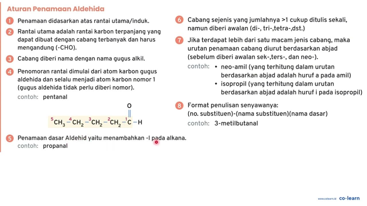 Diketahui senyawa dengan rumus: (CH3)2CH - (CH2)4 - CHO