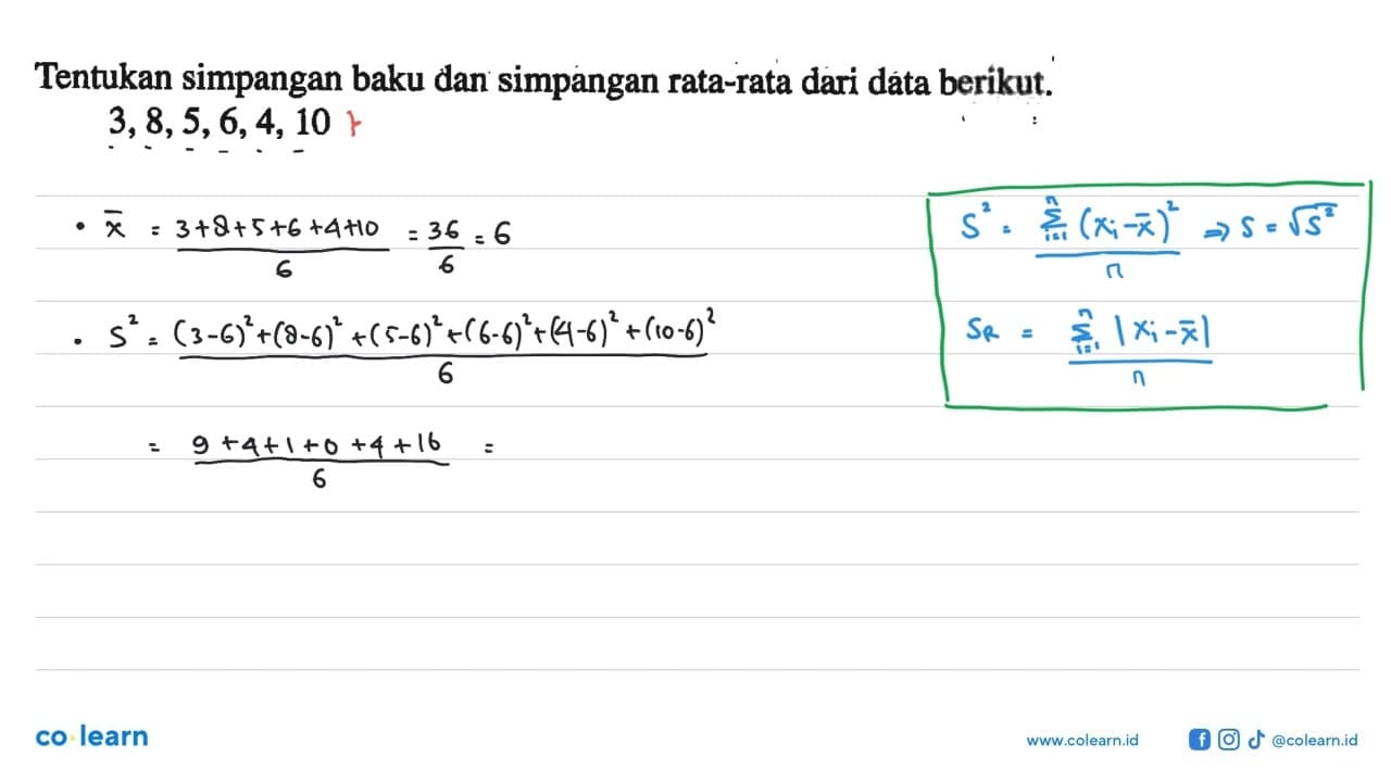 Tentukan simpangan baku dan simpangan rata-rata dari data