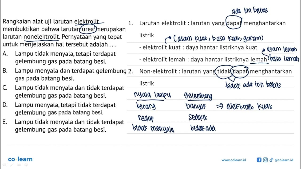 Rangkaian alat uji larutan elektrolit membuktikan bahwa