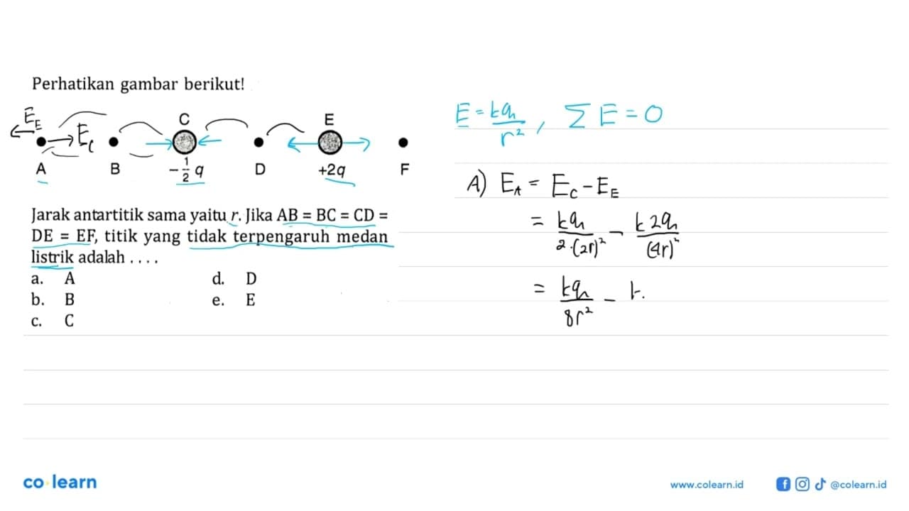 Perhatikan gambar berikut! C E A B -1/2 q D +2q F Jarak