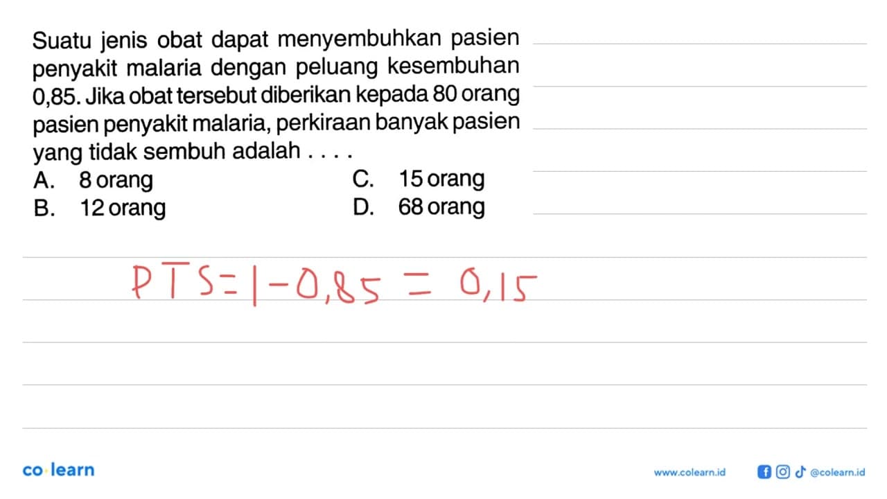 Suatu jenis obat dapat menyembuhkan pasien penyakit malaria