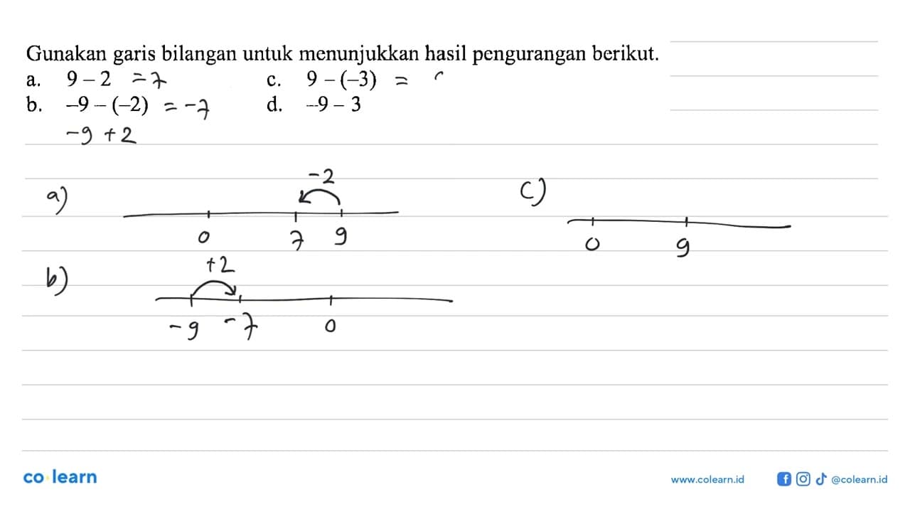 Gunakan garis bilangan untuk menunjukkan hasil pengurangan