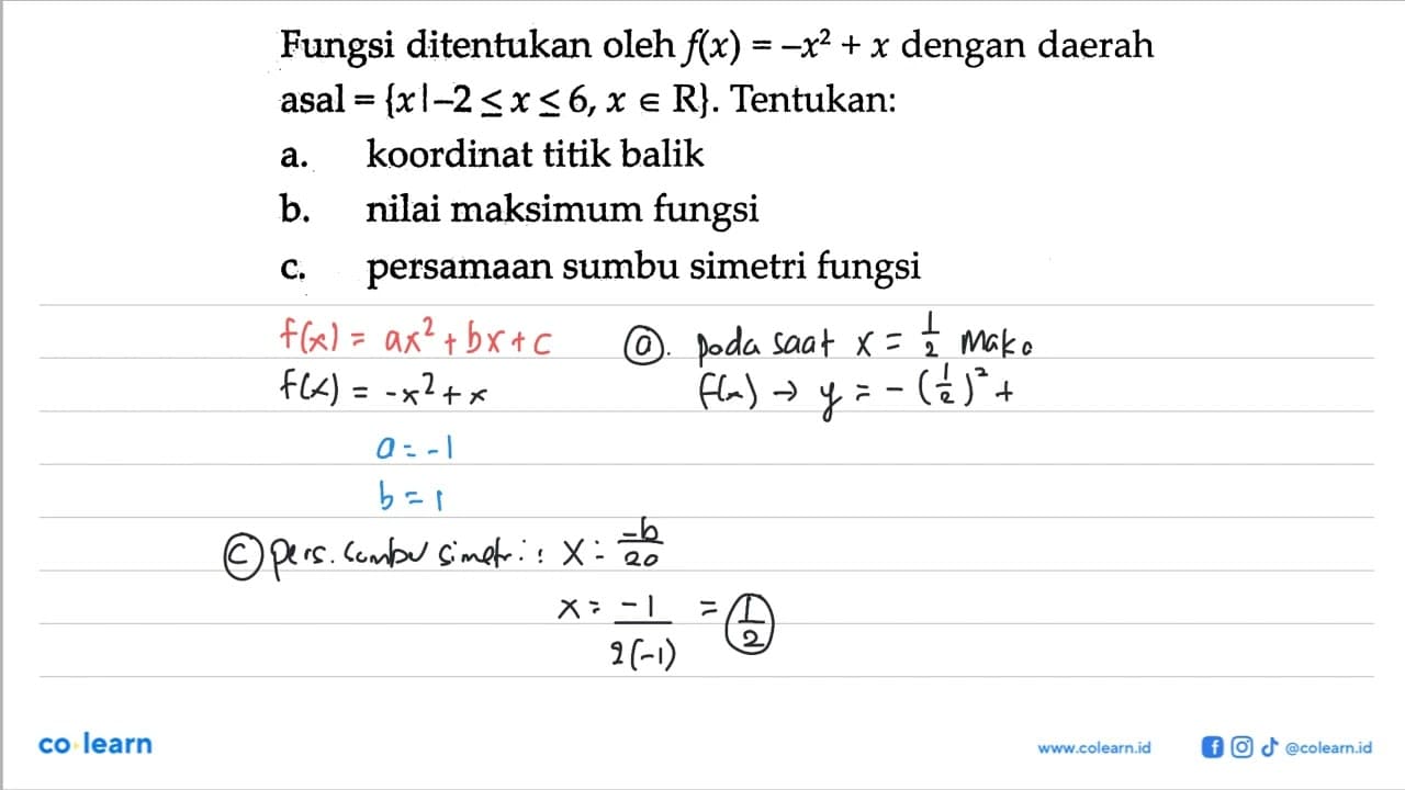 Fungsi ditentukan oleh f(x) = -x^2 + x dengan daerah asal =