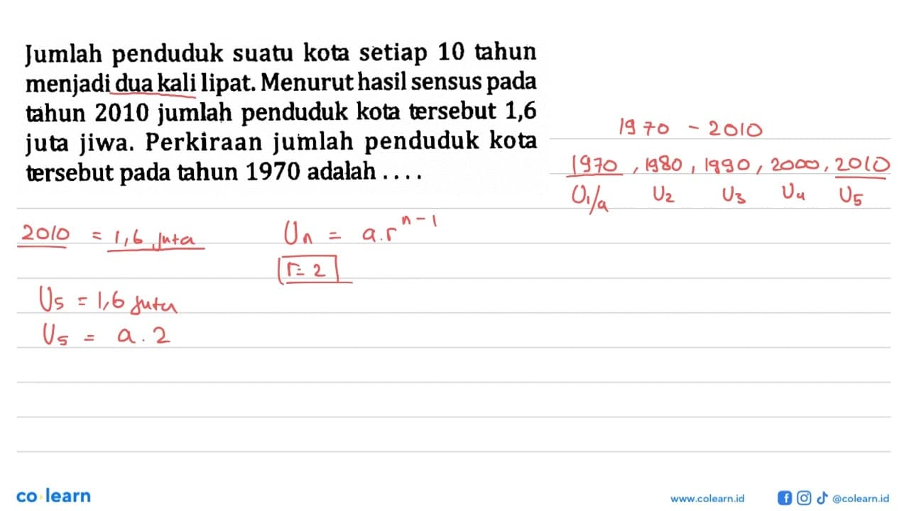 Jumlah penduduk suatu kota setiap 10 tahun menjadi dua kali