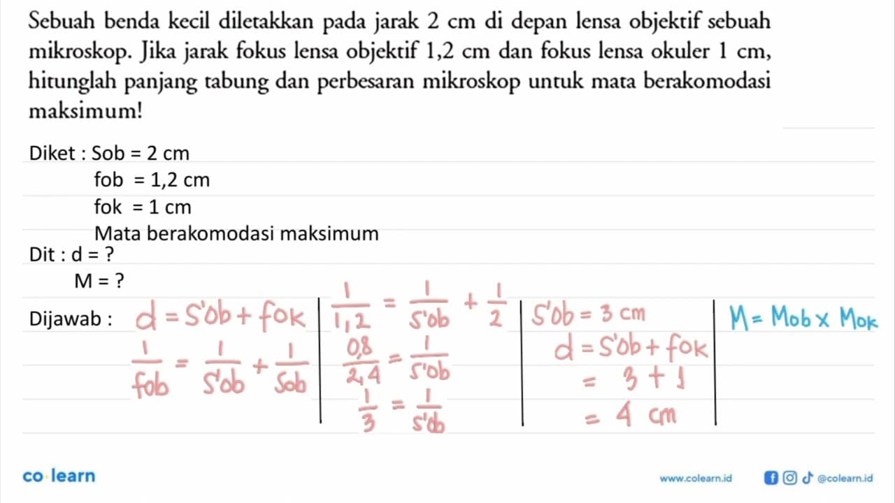 Sebuah benda kecil diletakkan pada jarak 2 cm di depan