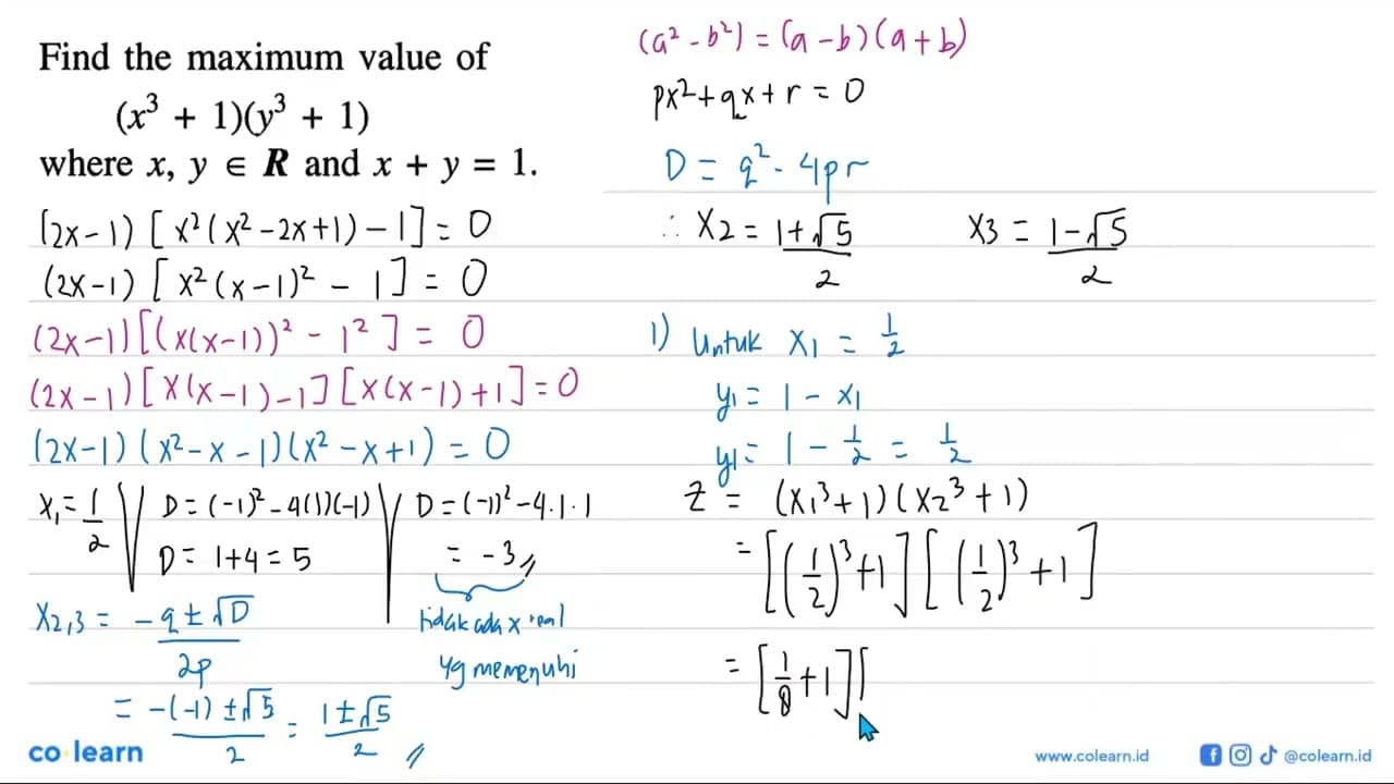 Find the maximum value of (x^3+1)(y^3+1) where x, y in {R)