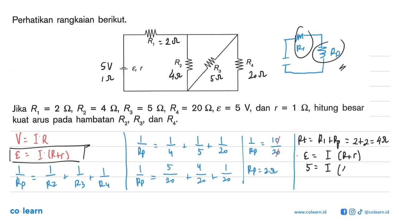 Perhatikan rangkaian berikut. R1 epsilon, r R2 R3 R4 Jika