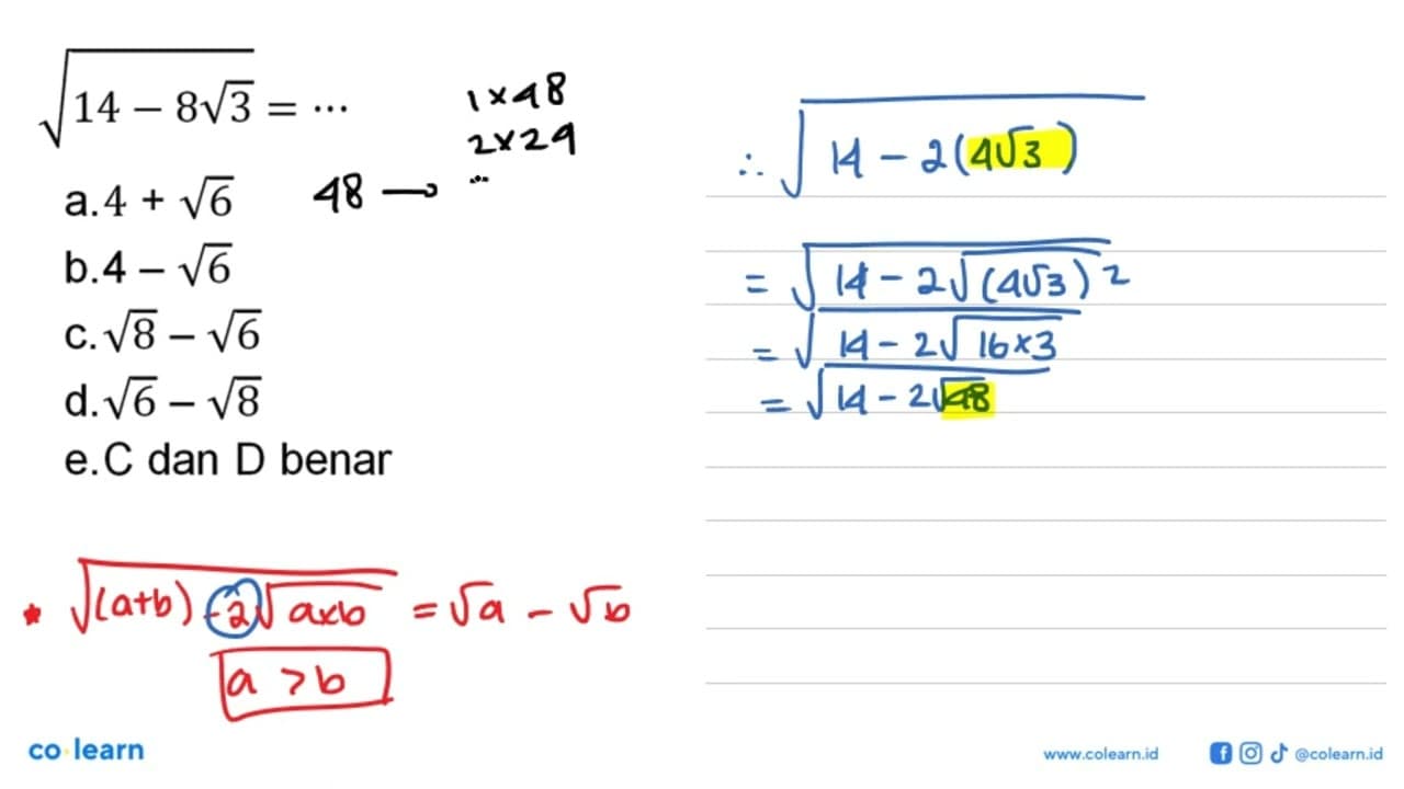 akar( 14 - 8 akar(3) ) = ....