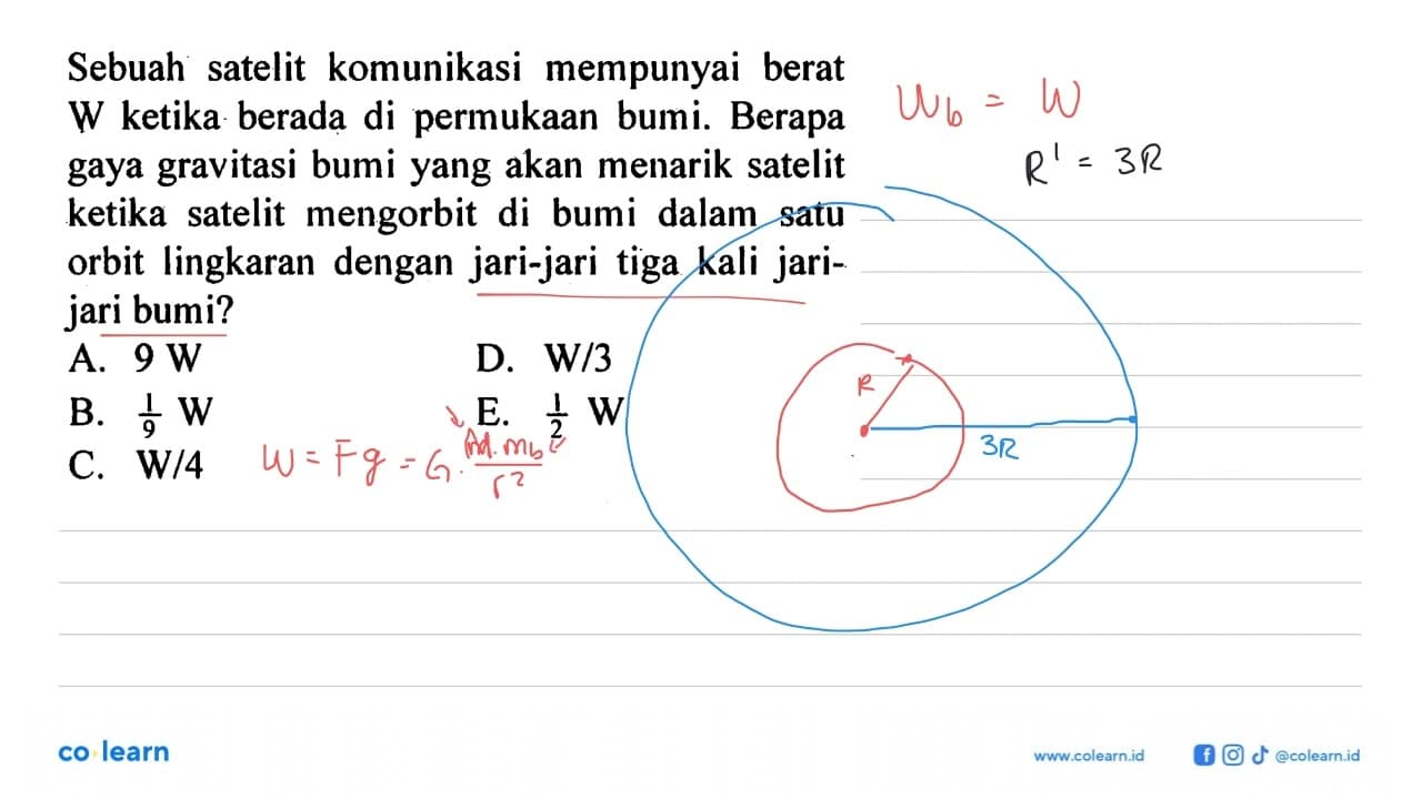 Sebuah satelit komunikasi mempunyai berat W ketika berada