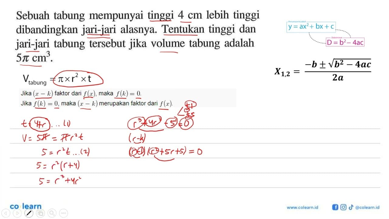 Sebuah tabung mempunyai tinggi 4 cm lebih tinggi