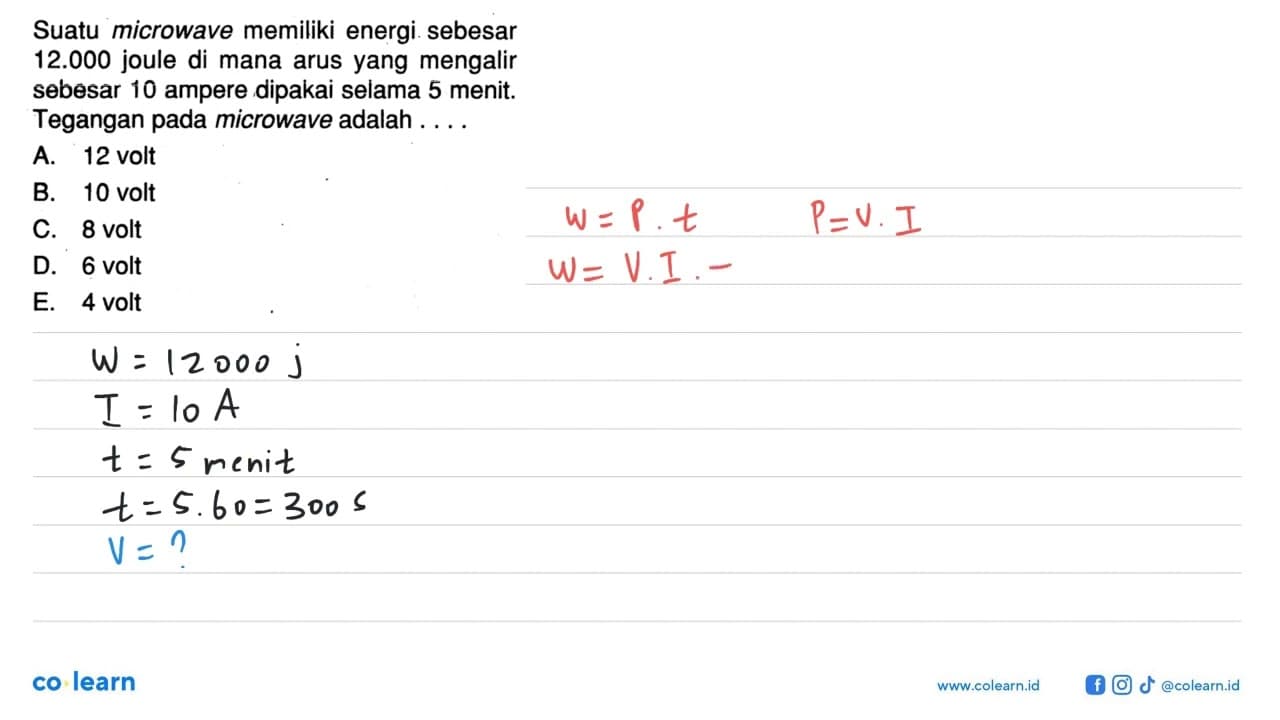 Suatu microwave memiliki energi sebesar 12.000 joule di