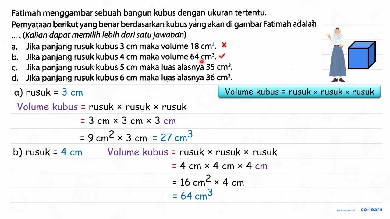 Fatimah menggambar sebuah bangun kubus dengan ukuran