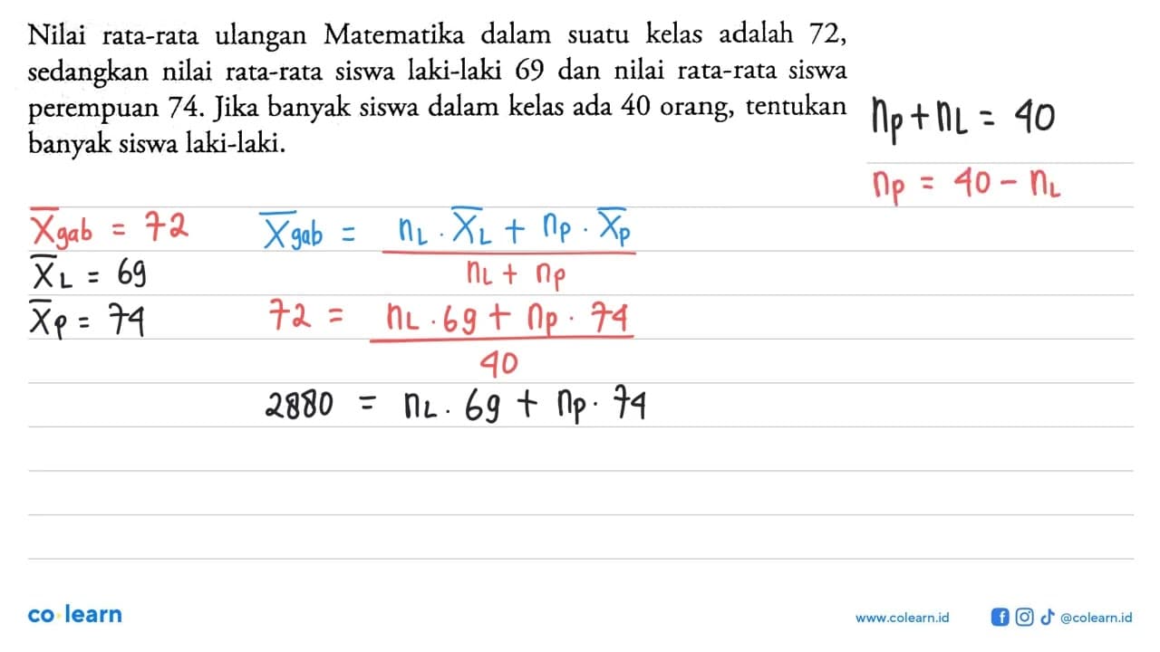 Nilai rata-rata ulangan Matematika dalam suatu kelas adalah