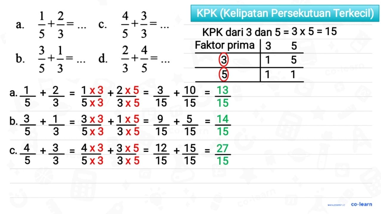 Tentukan jumlah pecahan-pecahan berikut dengan terlebih