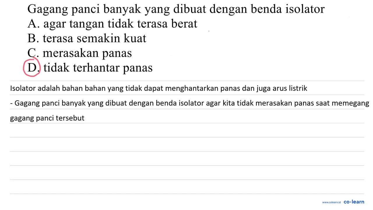 gagang panci banyak yang dibuat dengan benda isolator agar