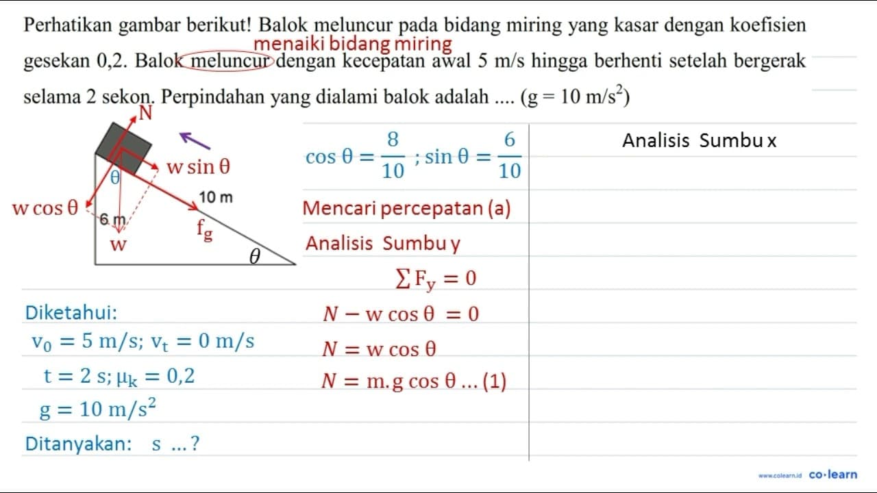 Perhatikan gambar berikut! Balok meluncur pada bidang