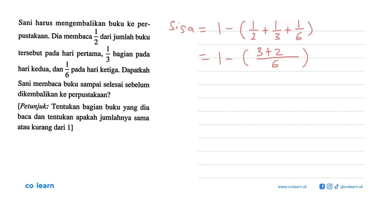 Sani harus mengembalikan buku ke perpustakaan. Dia membaca