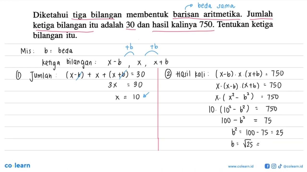 Diketahui tiga bilangan membentuk barisan aritmetika.