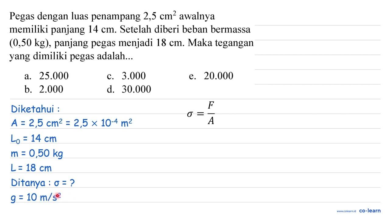 Pegas dengan luas penampang 2,5 cm^(2) awalnya memiliki