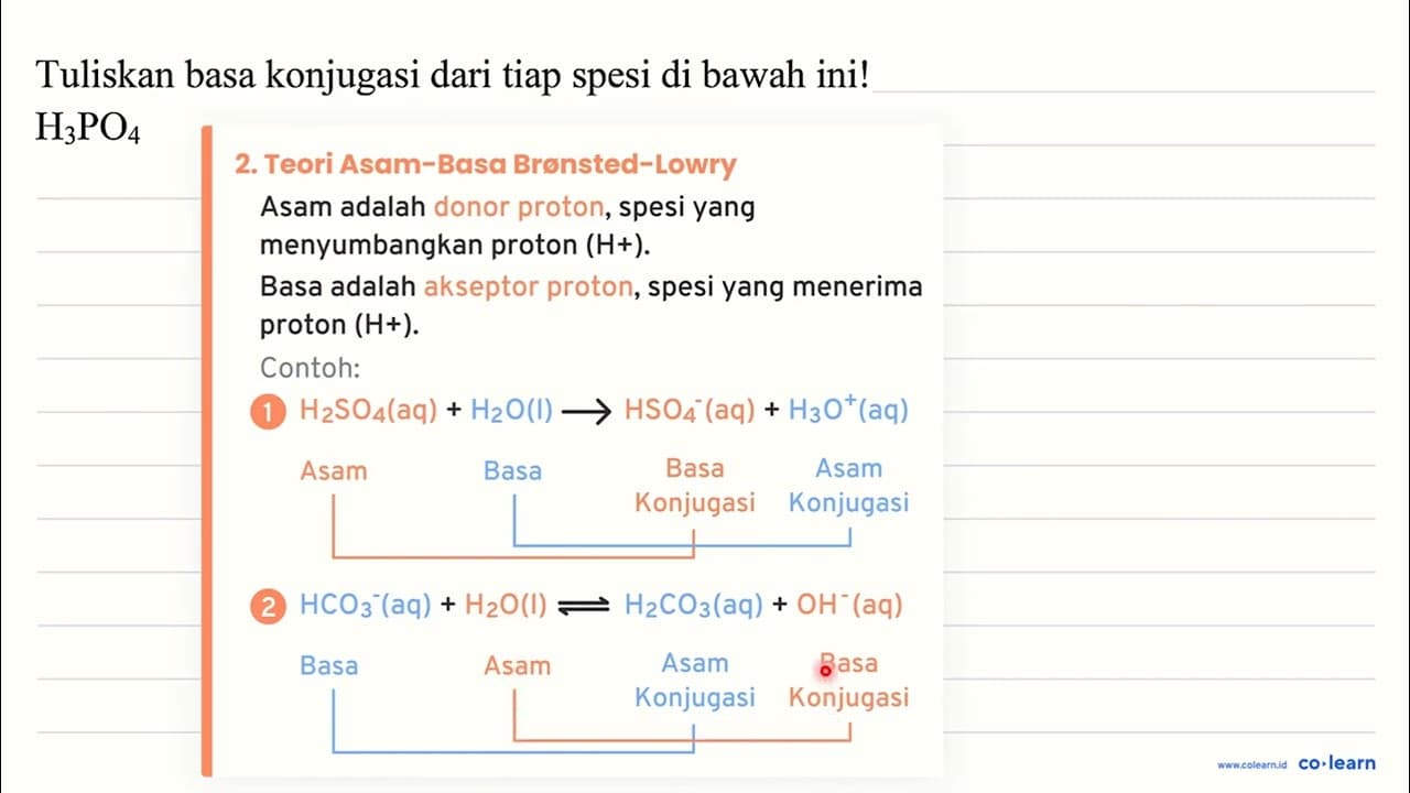 Tuliskan basa konjugasi dari tiap spesi di bawah ini! H_(3)