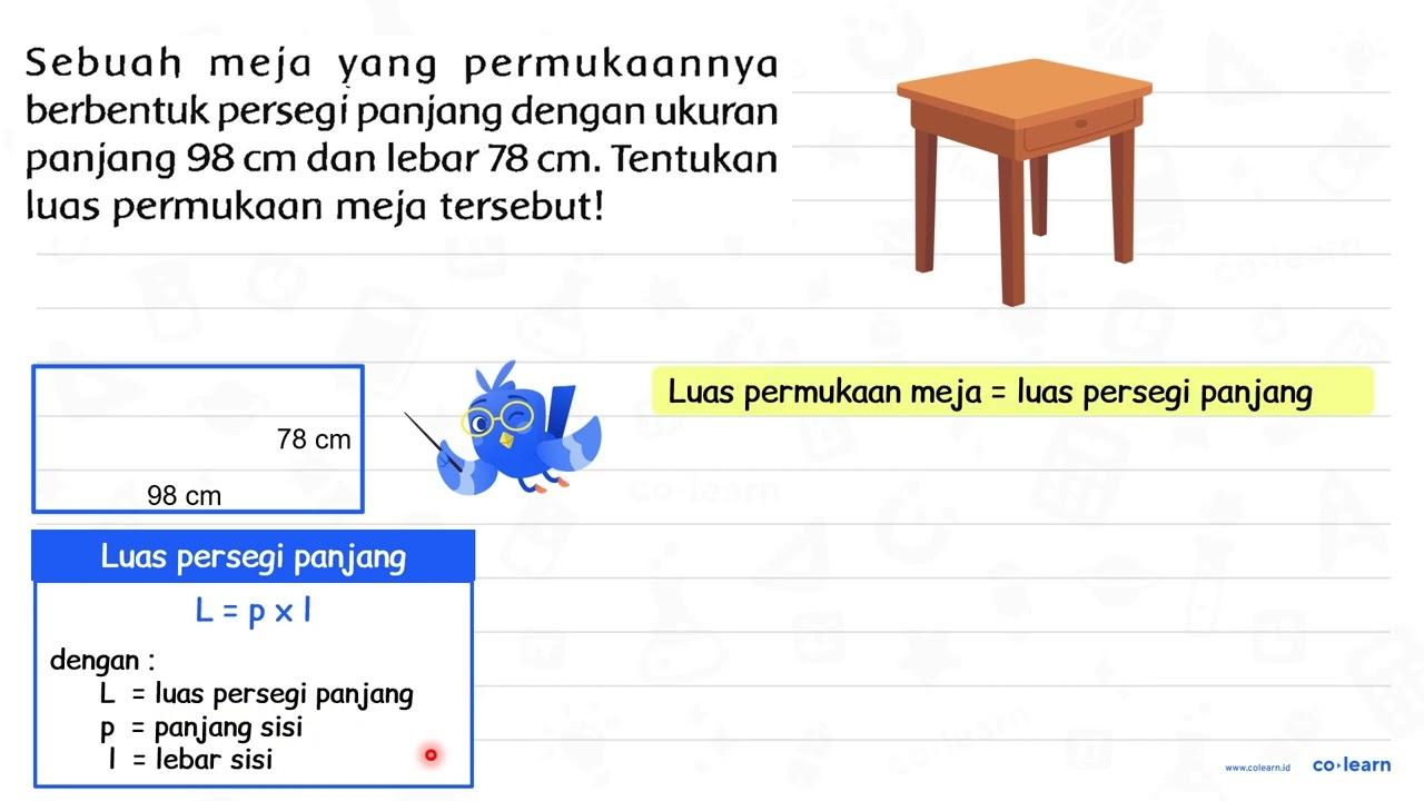 Sebuah meja yang permukaannya berbentuk persegi panjang