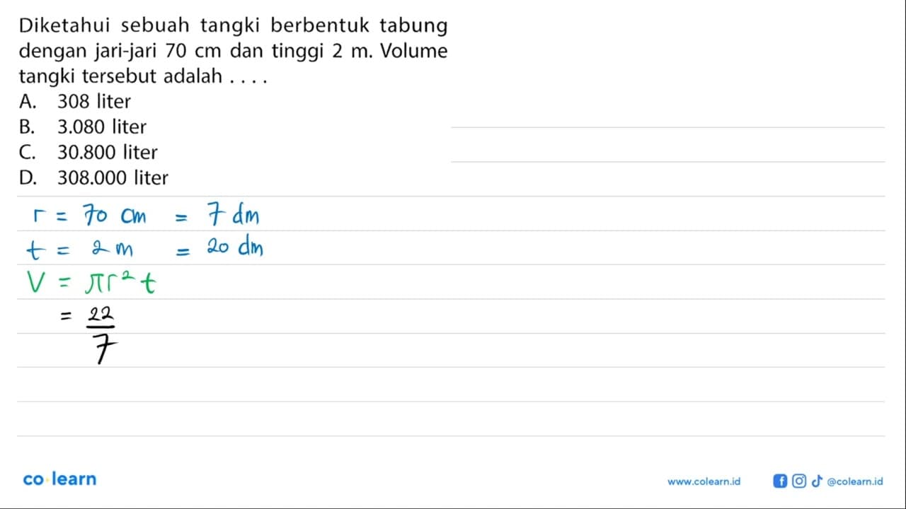 Diketahui sebuah tangki berbentuk tabung dengan jari-jari