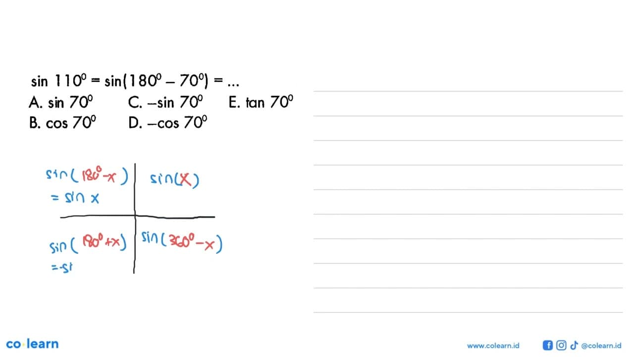 sin 110=sin(180-70)=...