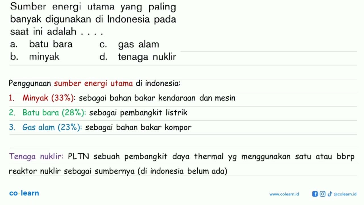 Sumber energi utama yang paling banyak digunakan di