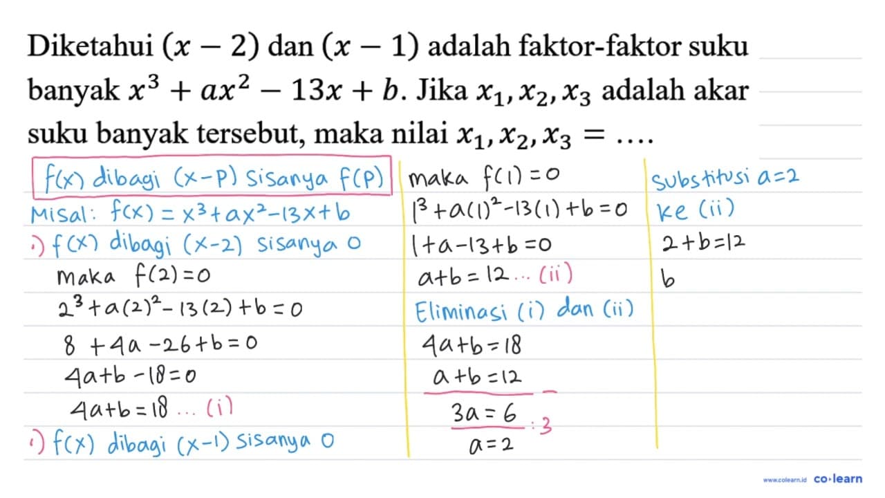 Diketahui (x-2) dan (x-1) adalah faktor-faktor suku banyak