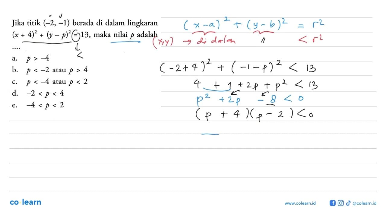 Jika titik (-2,-1) berada di dalam