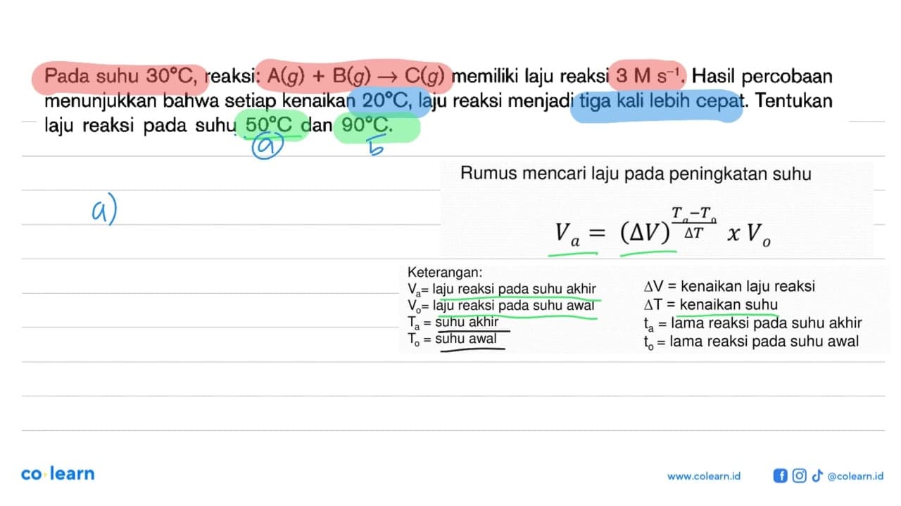 Pada suhu 30 C, reaksi: A(g) B(g) -> C(g) memiliki laju