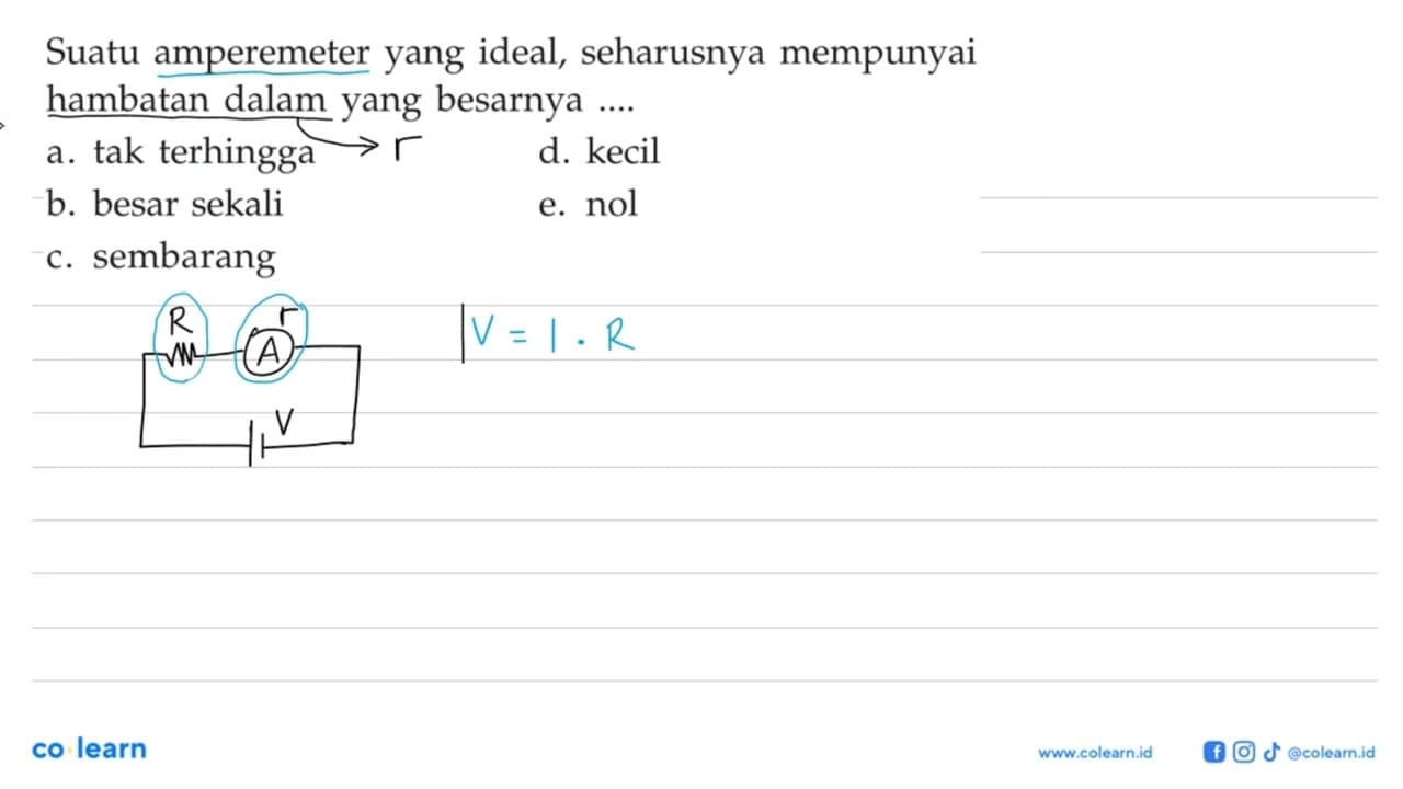 Suatu amperemeter yang ideal, seharusnya mempunyai hambatan