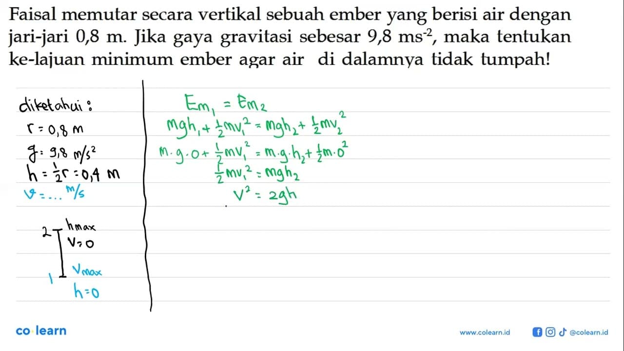 Faisal memutar secara vertikal sebuah ember yang berisi air