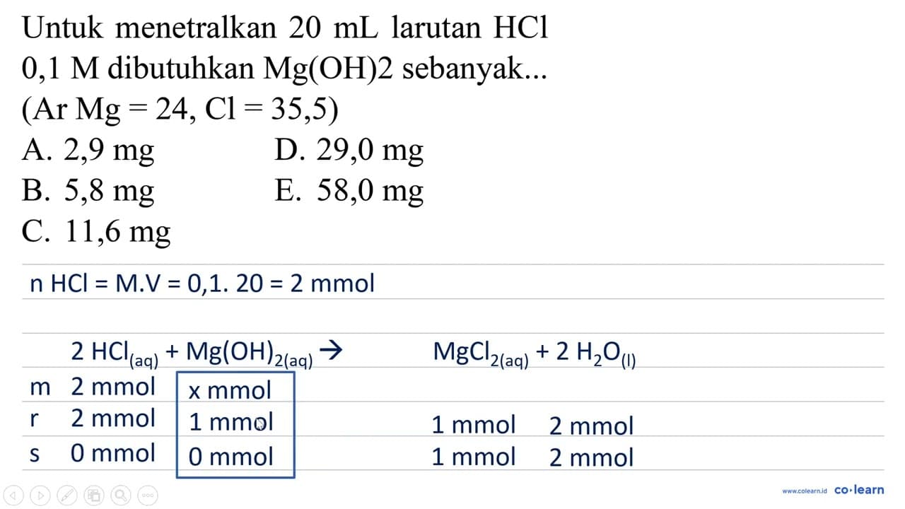 Untuk menetralkan 20 mL larutan HCl 0,1 M dibutuhkan