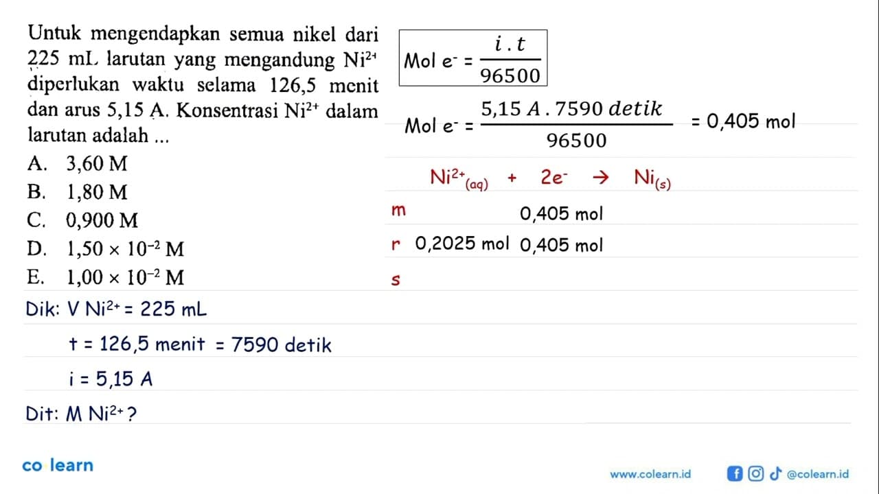 Untuk mengendapkan semua nikel dari 225 mL larutan yang