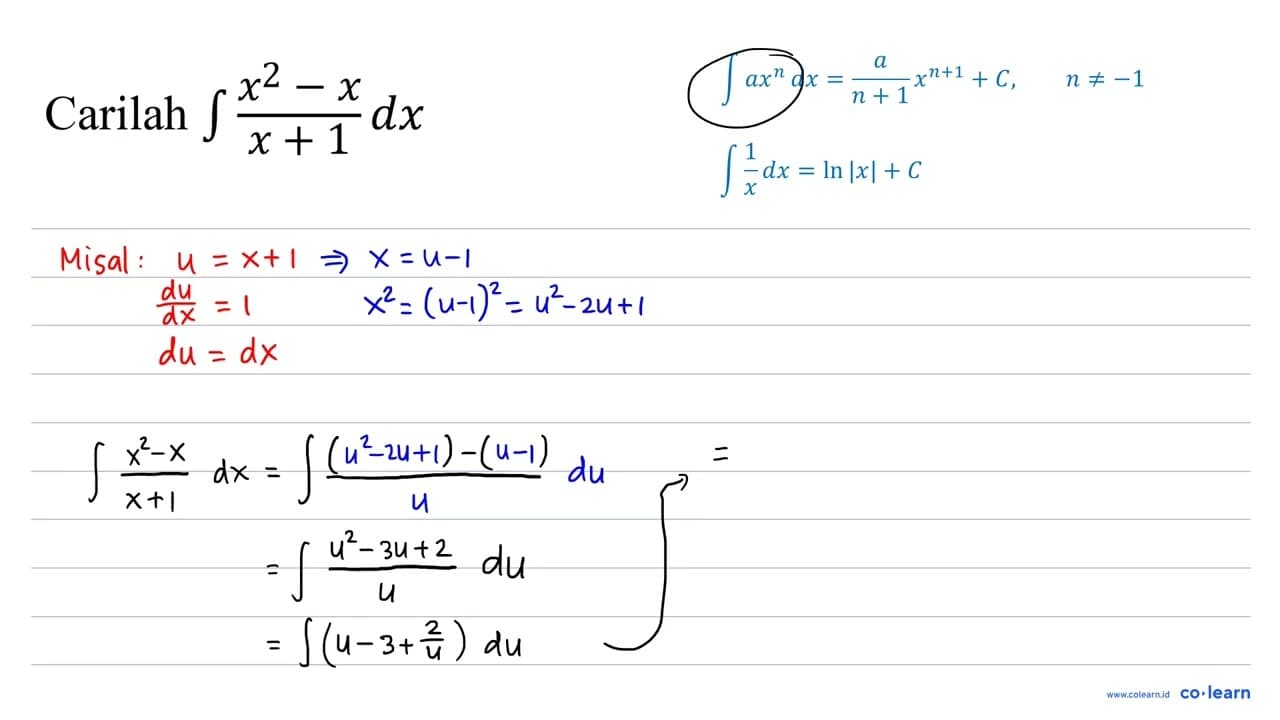 Carilah int (x^(2)-x)/(x+1) d x