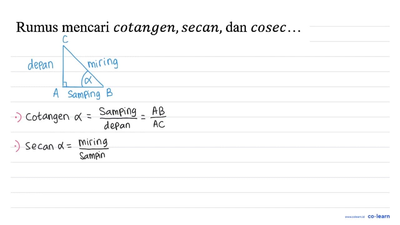 Rumus mencari cotangen, secan, dan cosec...