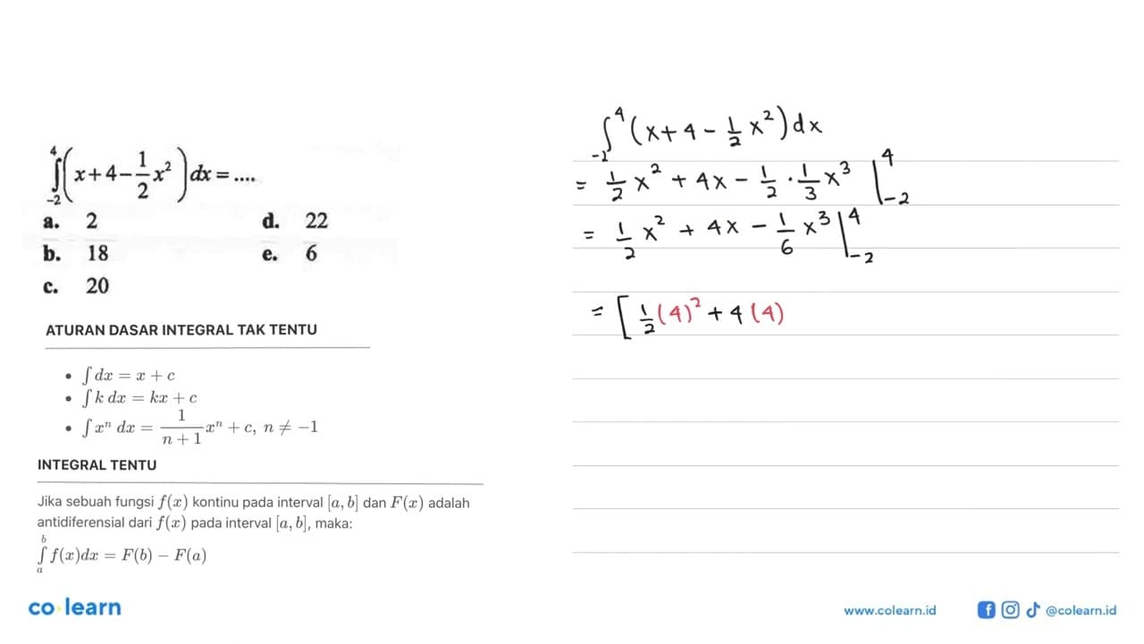 integral -2 4 (x+4-1/2 x^2) dx=...