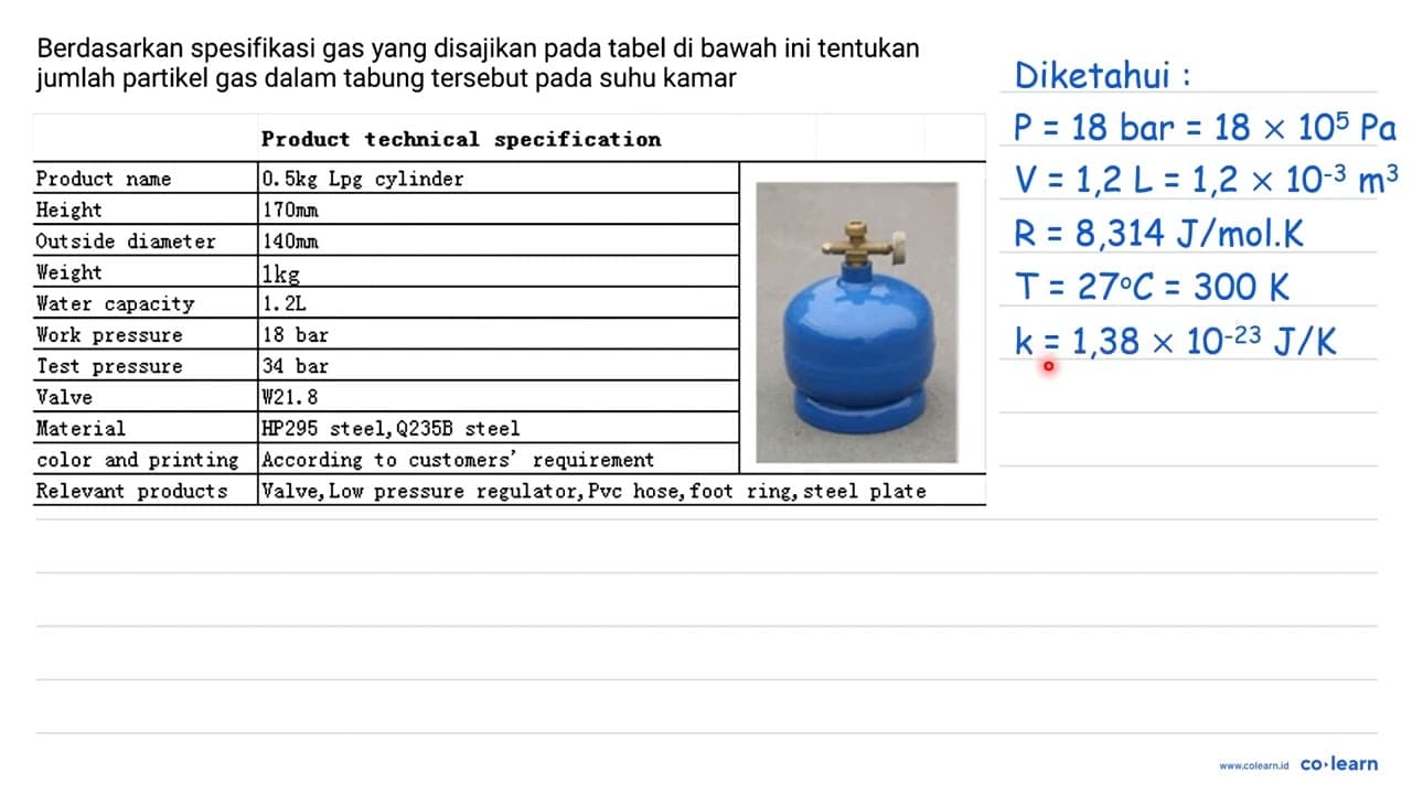 Berdasarkan spesifikasi gas yang disajikan pada tabel di