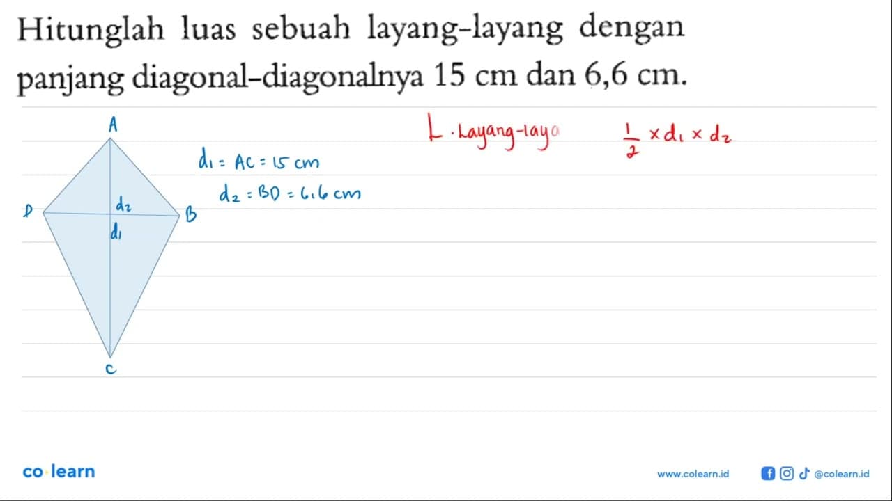 Hitunglah luas sebuah layang-layang dengan panjang