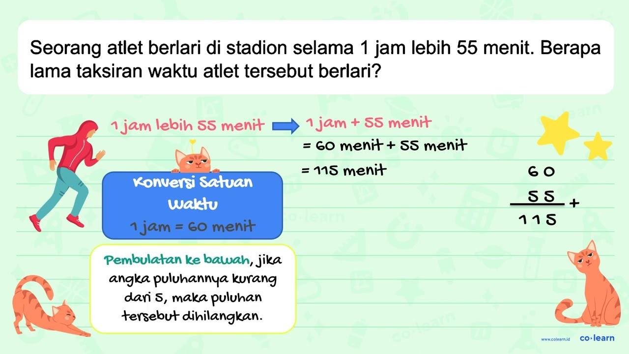 Seorang atlet berlari di stadion selama 1 jam lebih 55