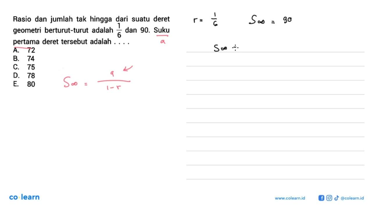 Rasio dan jumlah tak hingga dari suatu deret geometri