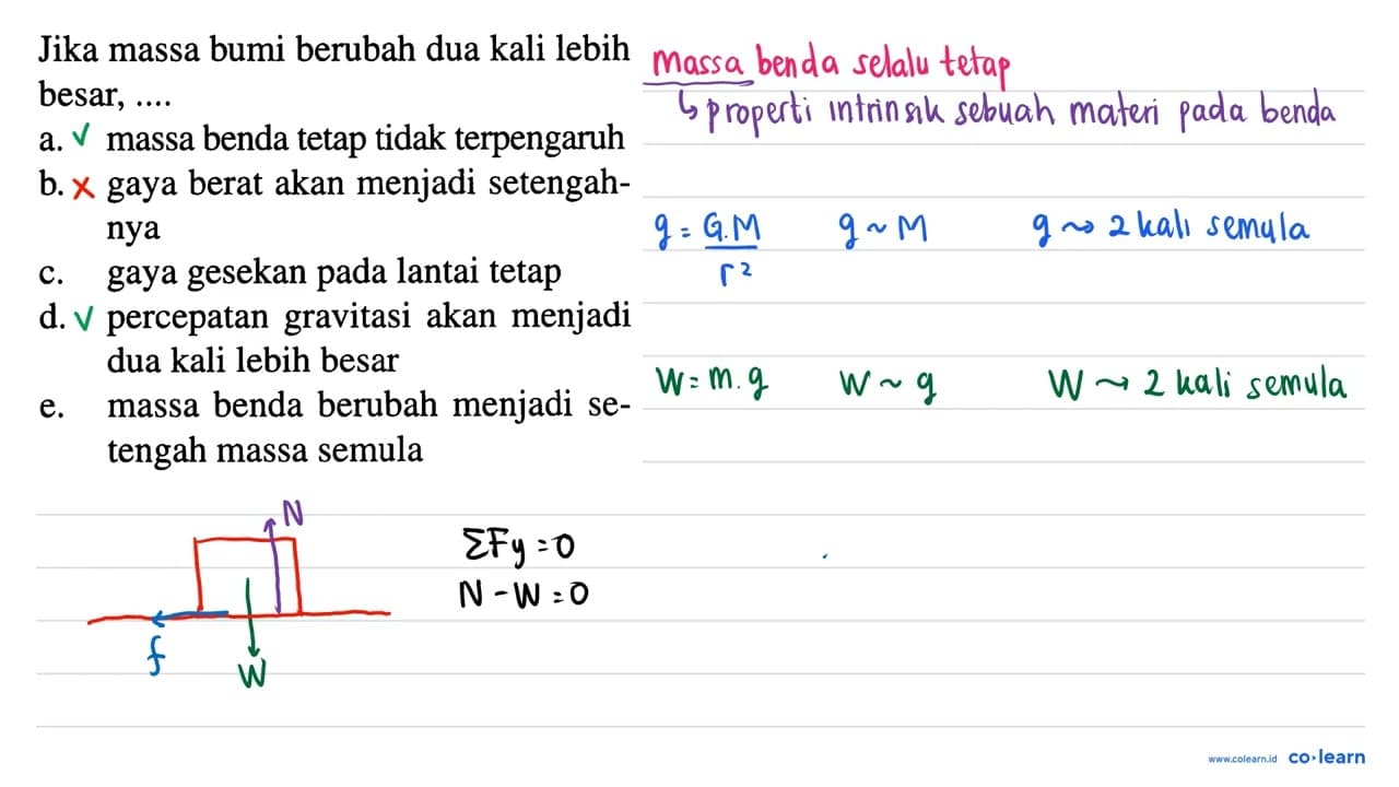 Jika massa bumi berubah dua kali lebih besar, .... a. massa