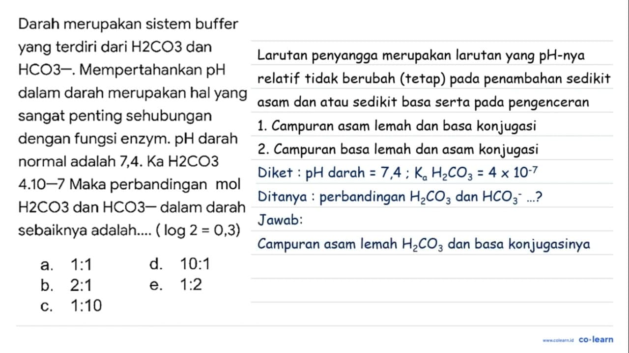 Darah merupakan sistem buffer yang terdiri dari H 2 CO 3