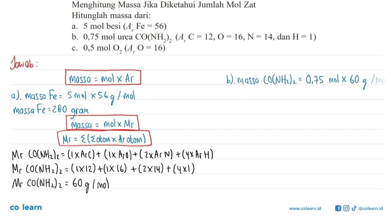 Menghitung Massa Jika Diketahui Jumlah Mol ZatHitunglah