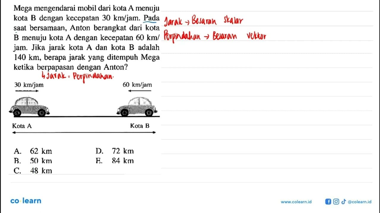 Mega mengendarai mobil dari kota A menuju kota B dengan