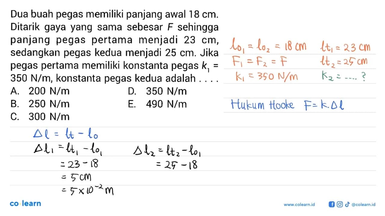 Dua buah pegas memiliki panjang awal 18 cm. Ditarik gaya